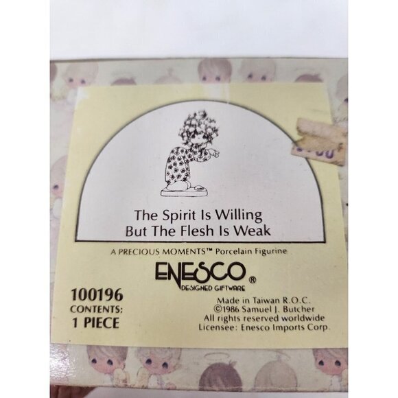 VTG Enesco Precious Moments Figurine The Spirit Is Willing But The Flesh Is Weak - Picture 4 of 8